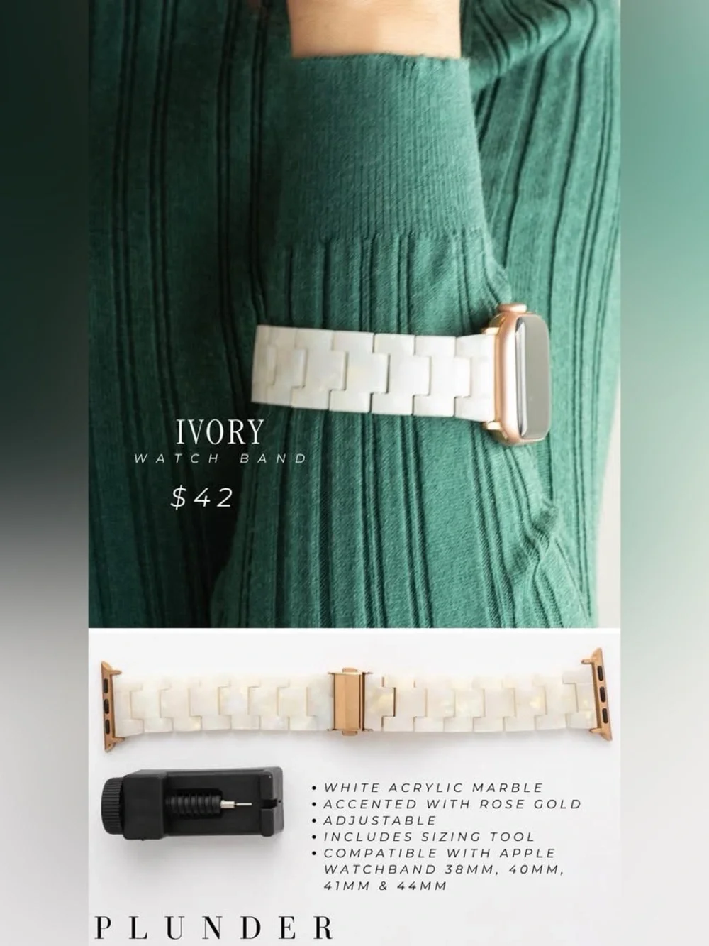 Plunder Design Ivory Apple Watch Band for Smartwatches 38mm to 44mm